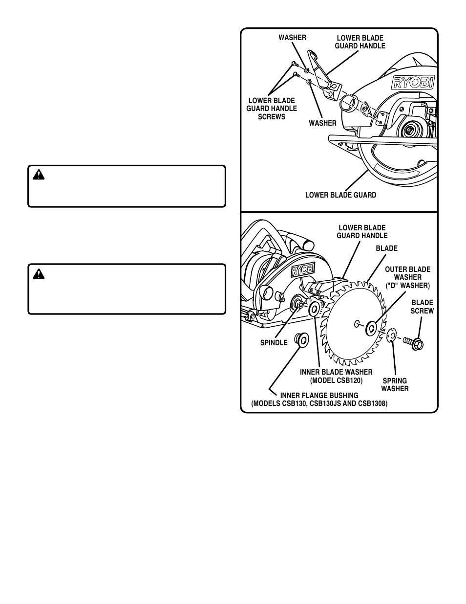 Warning | Ryobi CSB1308 User Manual | Page 2 / 2