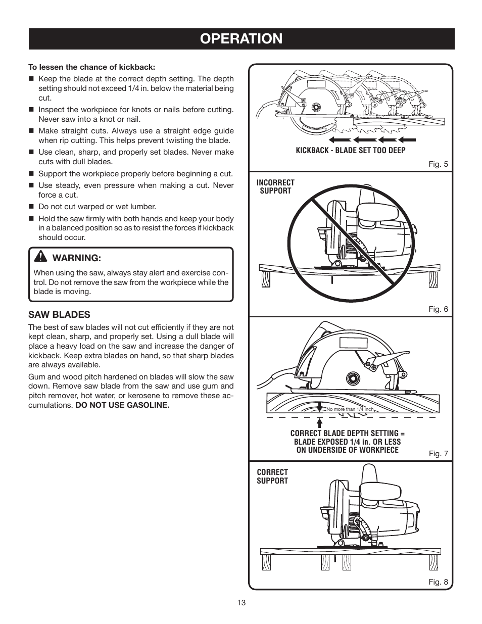 Operation | Ryobi CSB122 User Manual | Page 13 / 22