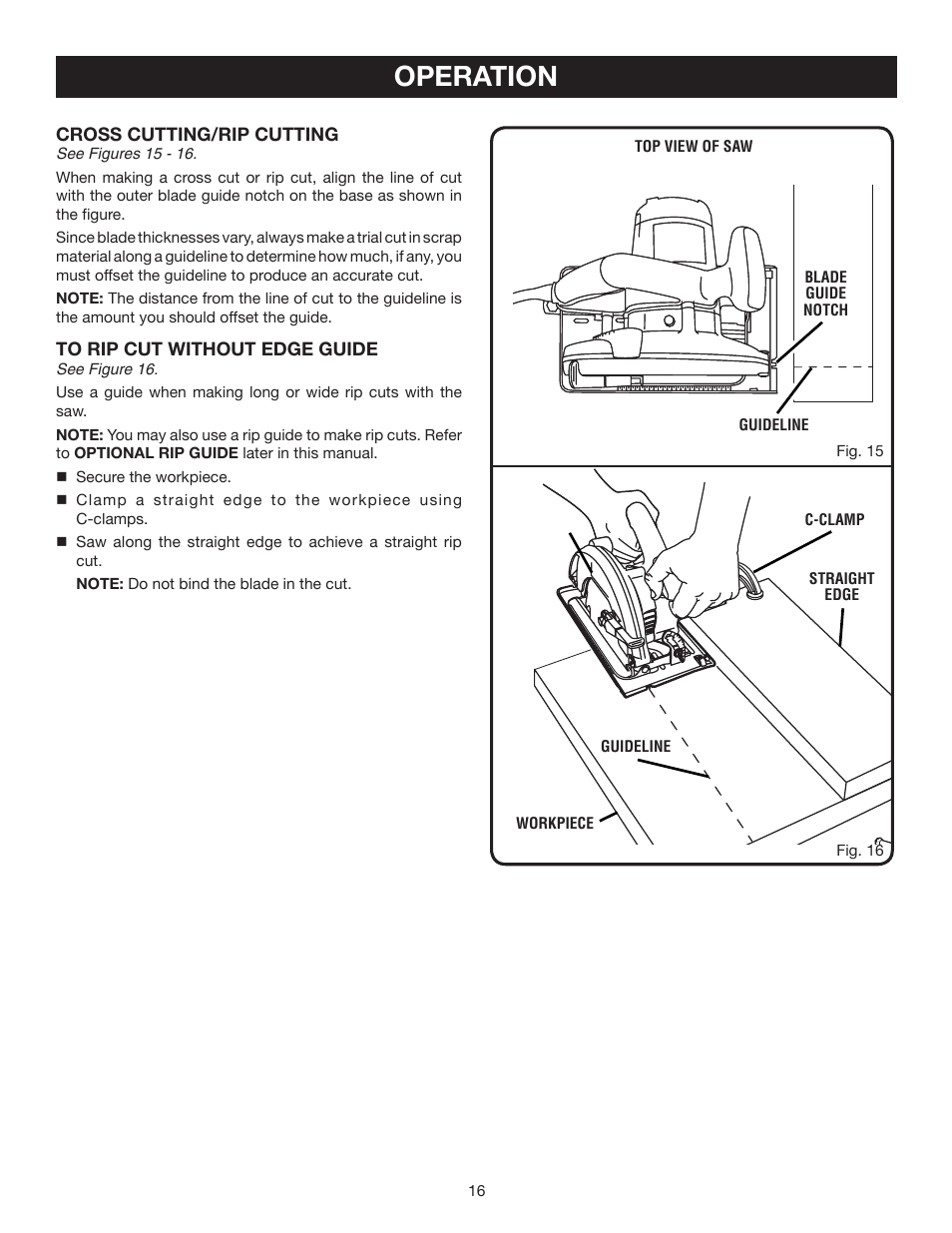 Operation | Ryobi CSB122 User Manual | Page 16 / 22