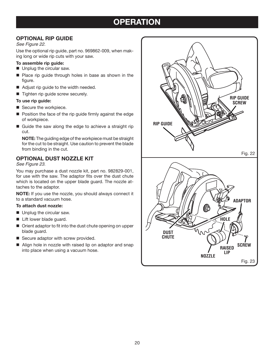 Operation | Ryobi CSB122 User Manual | Page 20 / 22