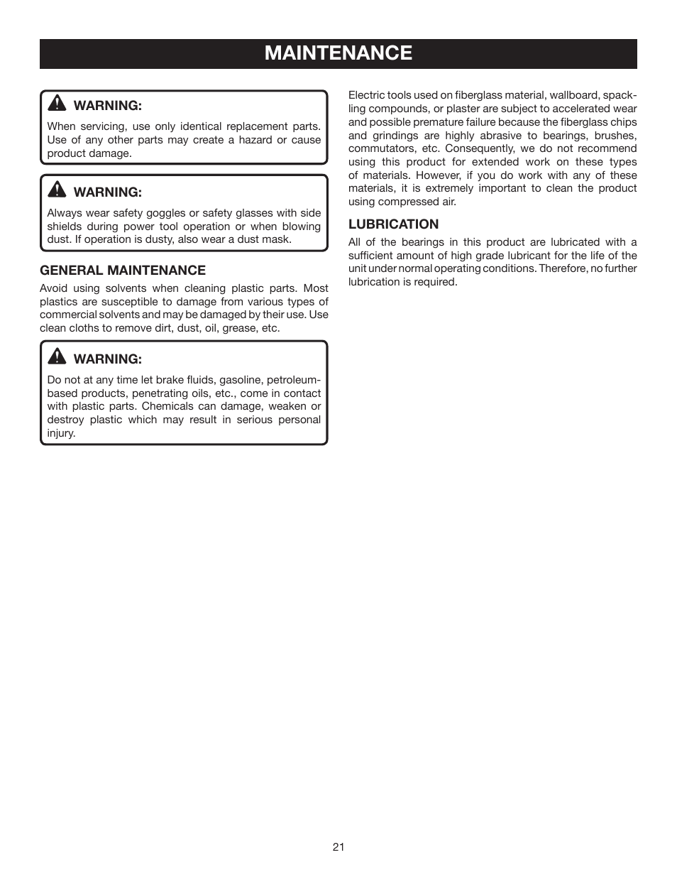Maintenance | Ryobi CSB122 User Manual | Page 21 / 22
