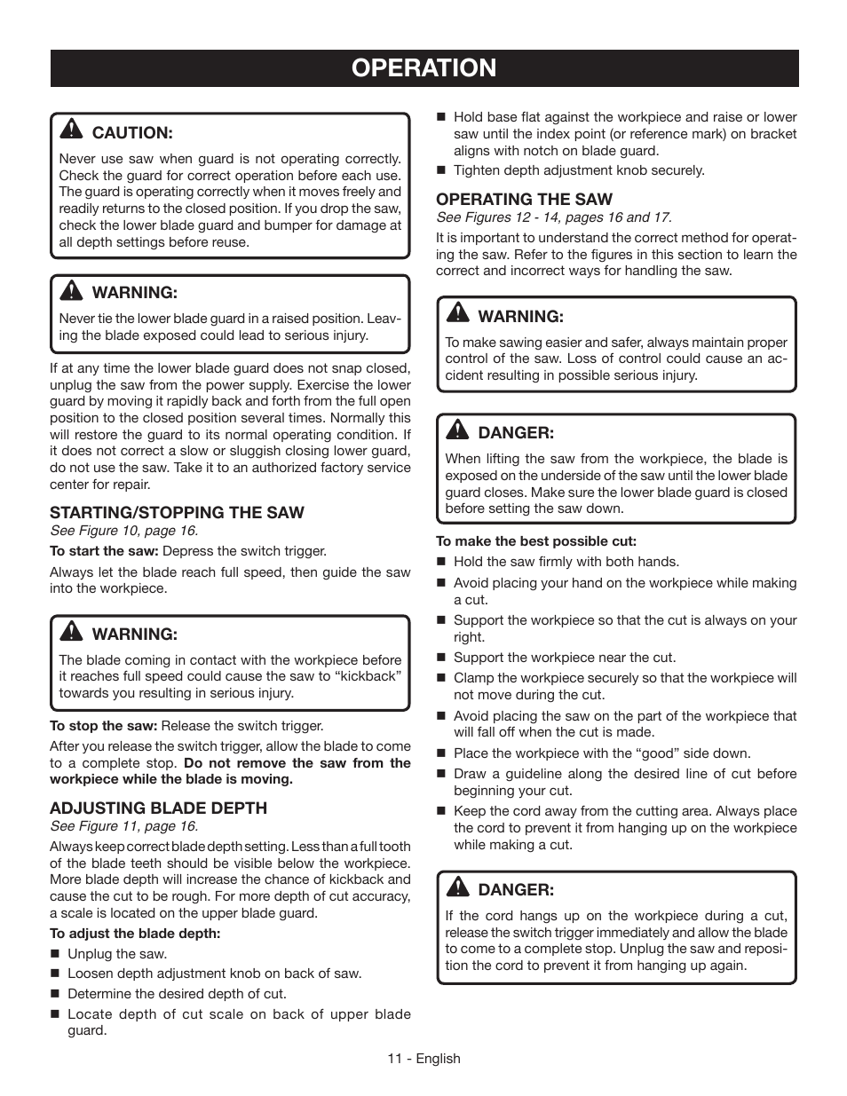 Operation | Ryobi CSB123 User Manual | Page 11 / 48