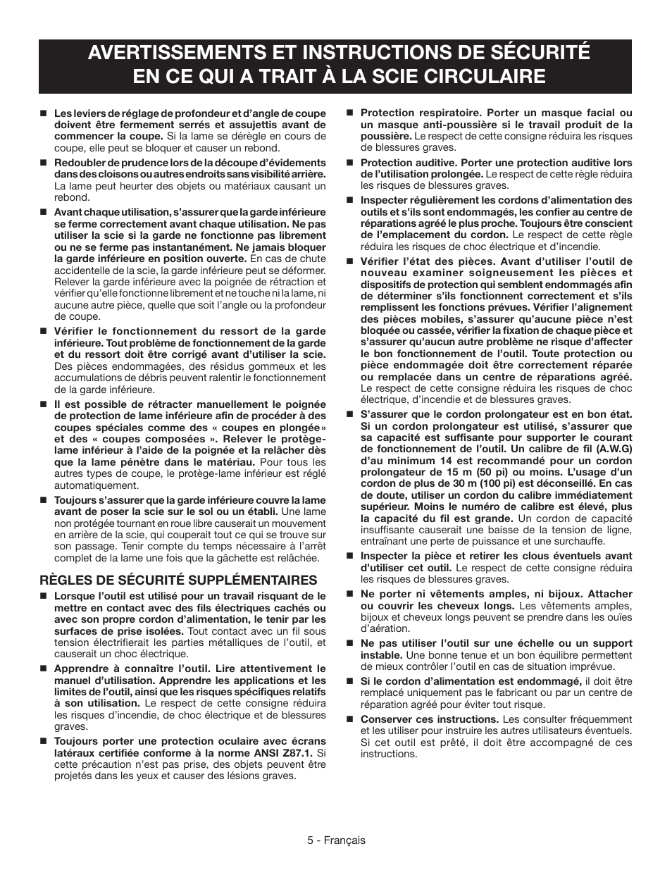 Règles de sécurité supplémentaires | Ryobi CSB123 User Manual | Page 18 / 48