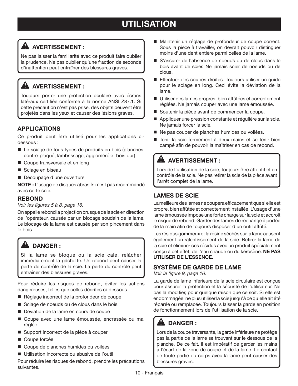 Utilisation | Ryobi CSB123 User Manual | Page 23 / 48
