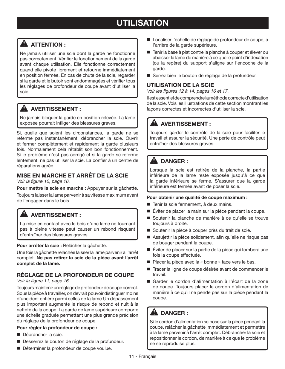 Utilisation | Ryobi CSB123 User Manual | Page 24 / 48