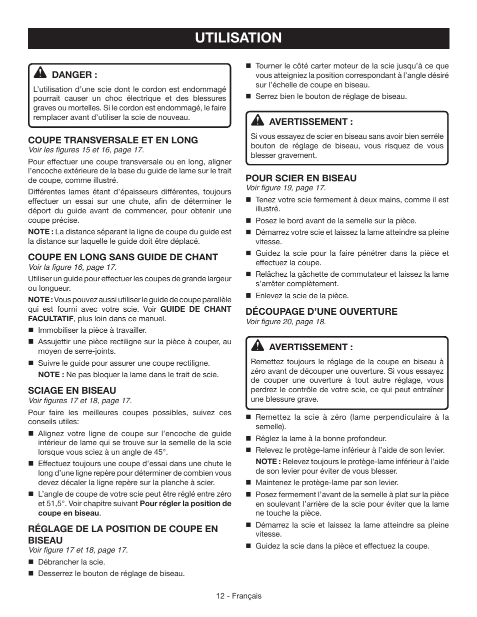 Utilisation | Ryobi CSB123 User Manual | Page 25 / 48