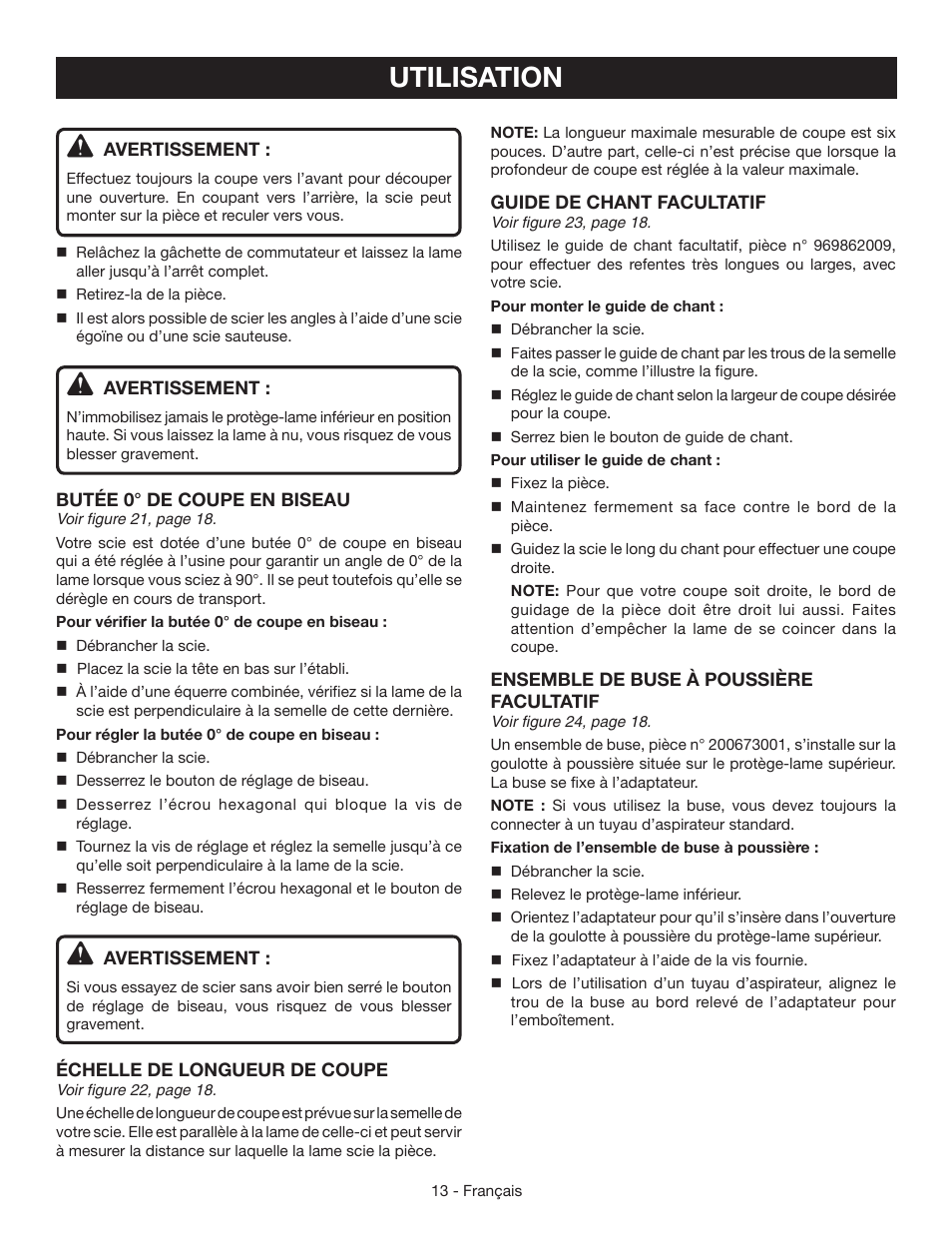 Utilisation | Ryobi CSB123 User Manual | Page 26 / 48
