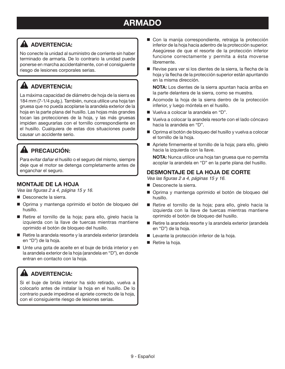 Armado | Ryobi CSB123 User Manual | Page 35 / 48