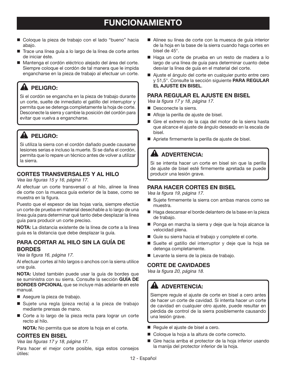 Funcionamiento | Ryobi CSB123 User Manual | Page 38 / 48