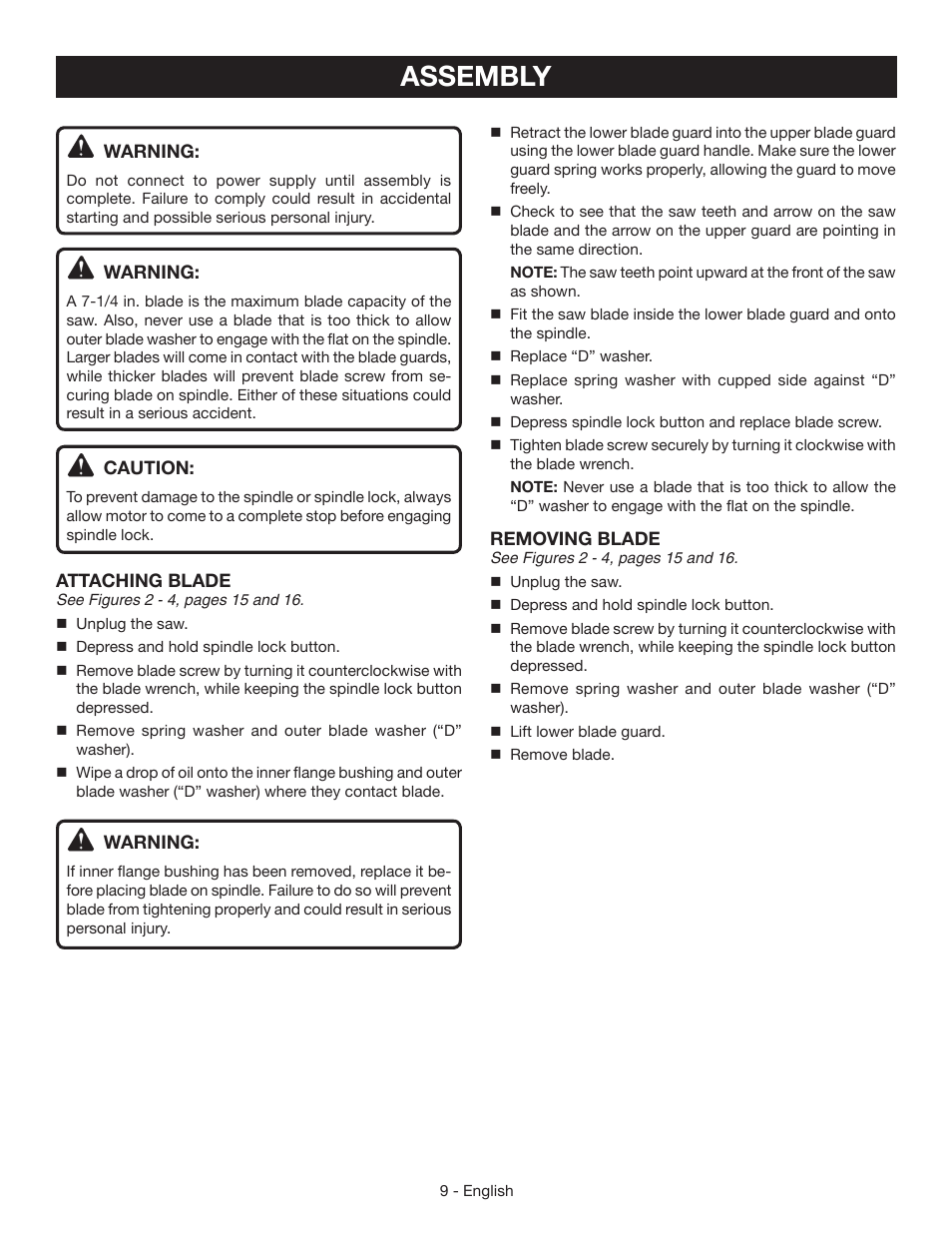 Assembly | Ryobi CSB123 User Manual | Page 9 / 48