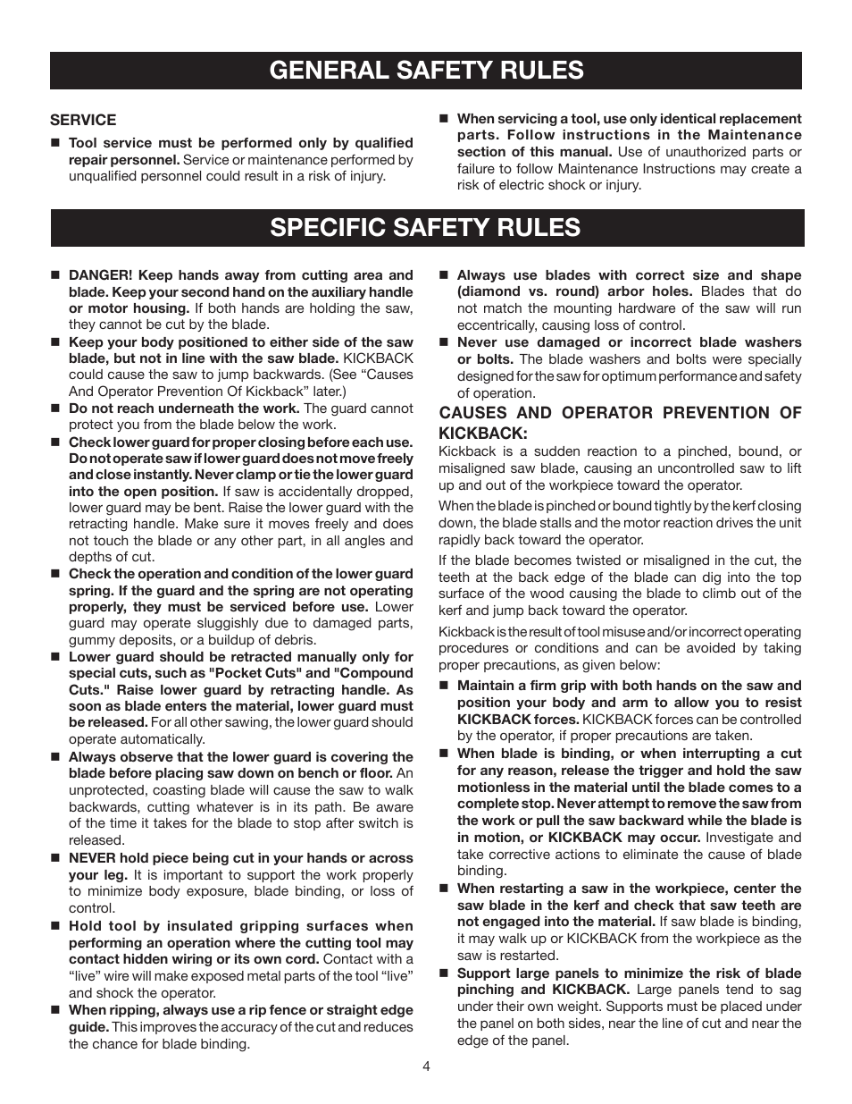 Specific safety rules, General safety rules | Ryobi CSB132L User Manual | Page 4 / 24