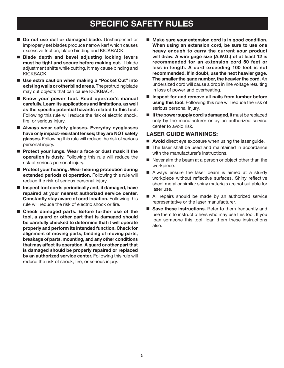 Specific safety rules | Ryobi CSB132L User Manual | Page 5 / 24