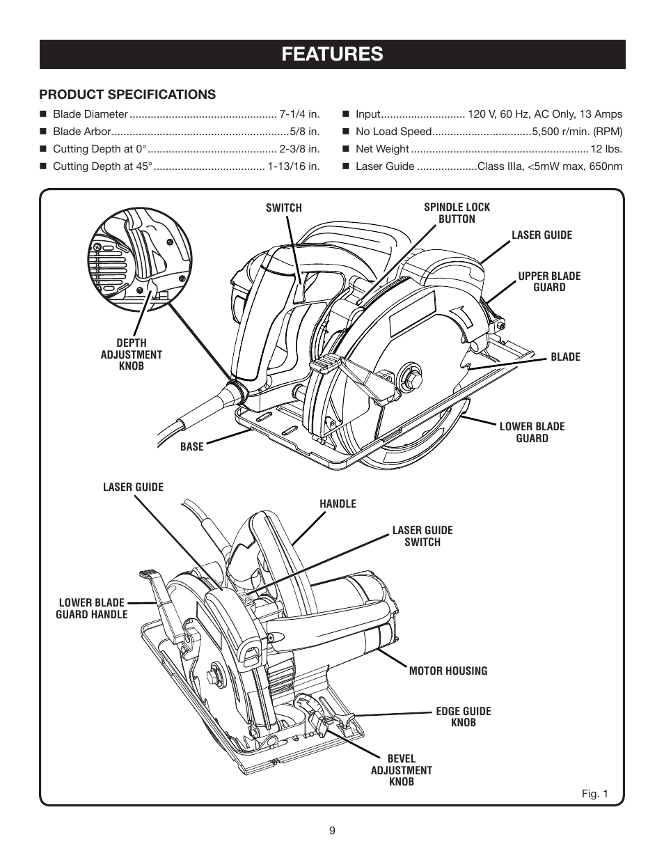 Features | Ryobi CSB132L User Manual | Page 9 / 24