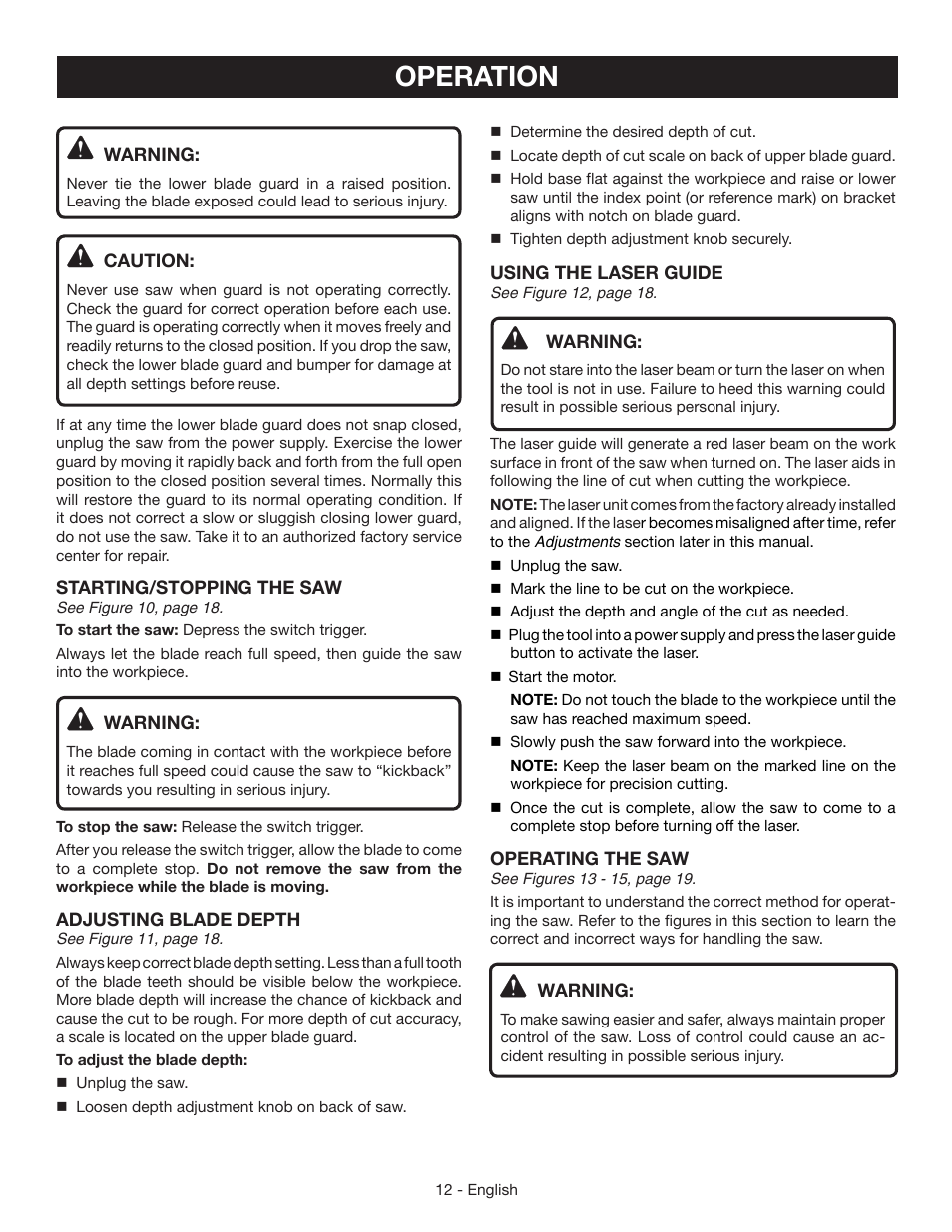 Operation | Ryobi CSB133L User Manual | Page 12 / 52