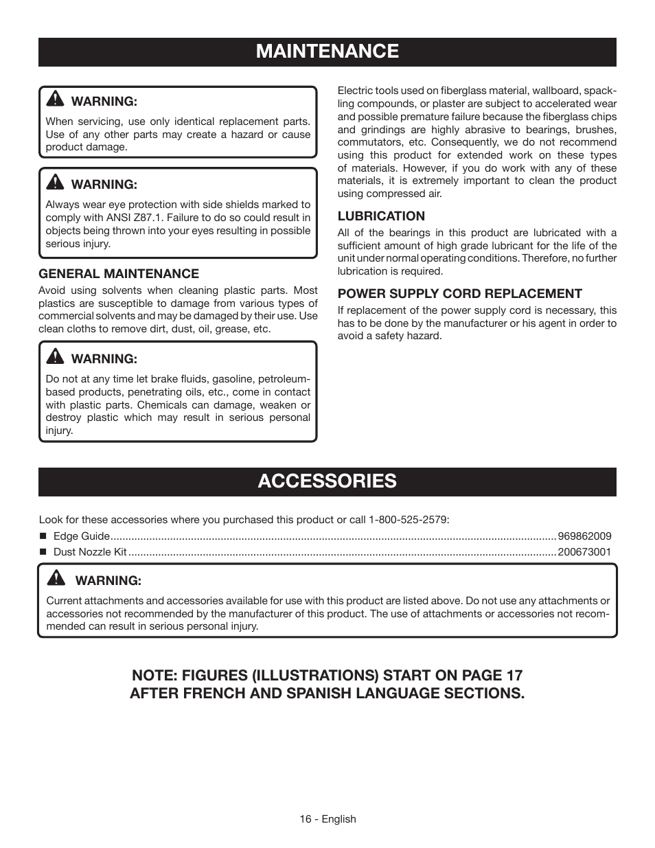 Maintenance, Accessories | Ryobi CSB133L User Manual | Page 16 / 52