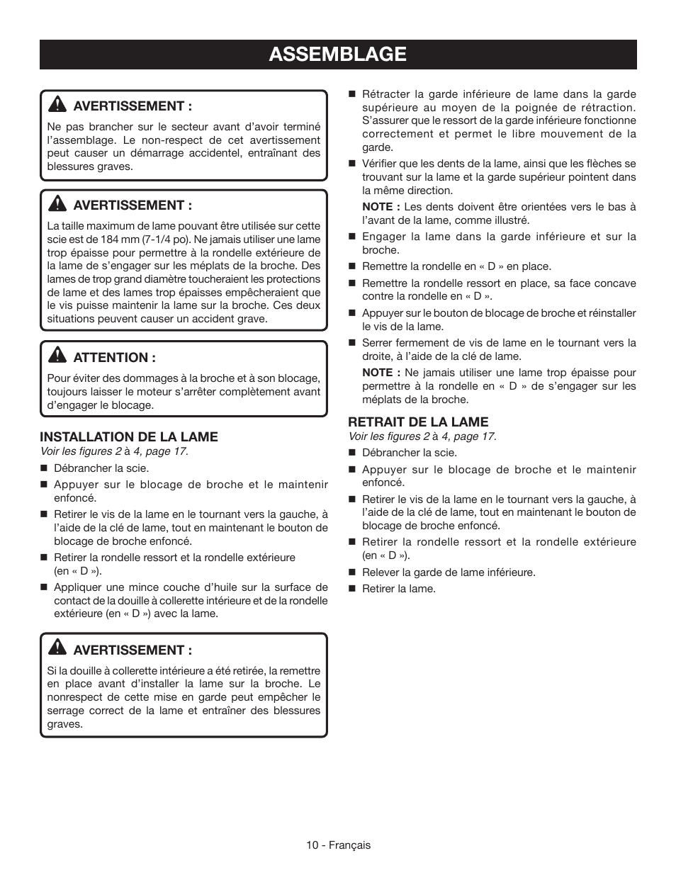 Assemblage | Ryobi CSB133L User Manual | Page 25 / 52