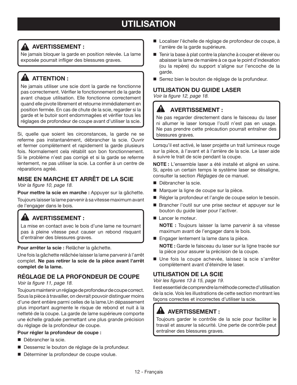 Utilisation | Ryobi CSB133L User Manual | Page 27 / 52