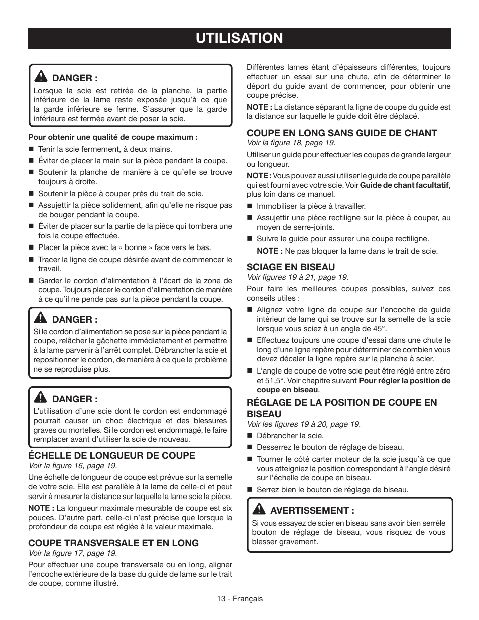 Utilisation | Ryobi CSB133L User Manual | Page 28 / 52