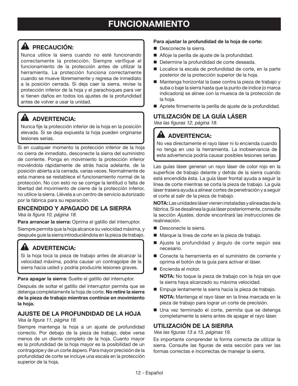 Funcionamiento | Ryobi CSB133L User Manual | Page 42 / 52