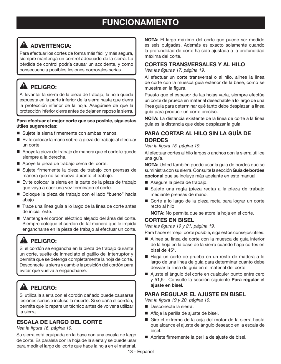 Funcionamiento | Ryobi CSB133L User Manual | Page 43 / 52