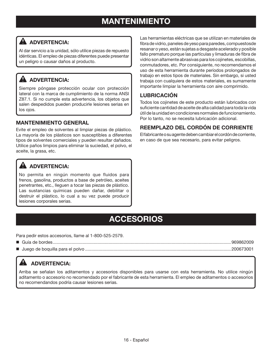 Mantenimiento, Accesorios | Ryobi CSB133L User Manual | Page 46 / 52