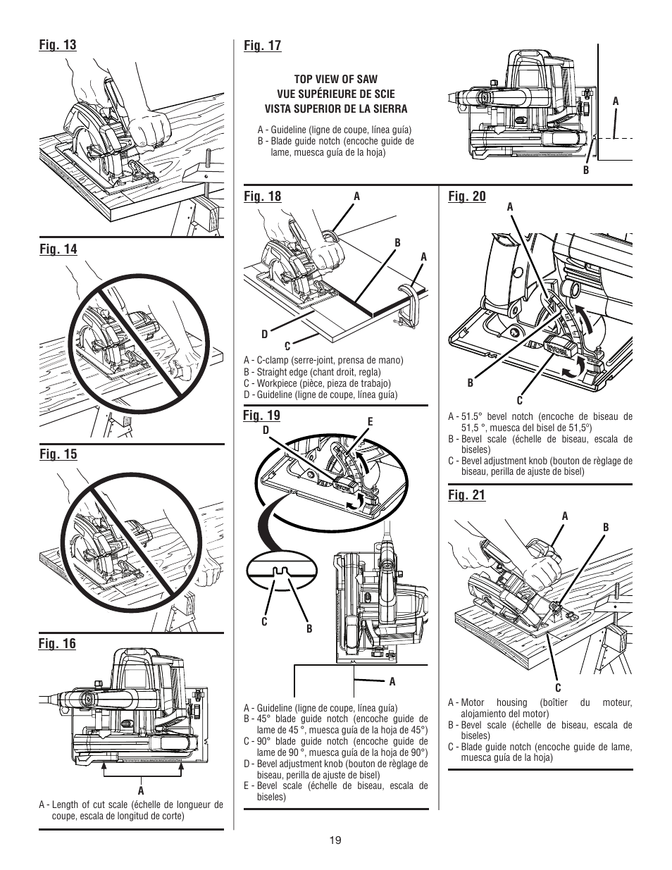 Fig. 17, Fig. 18, Fig. 19 fig. 20 | Fig. 15, Fig. 21 | Ryobi CSB133L User Manual | Page 49 / 52