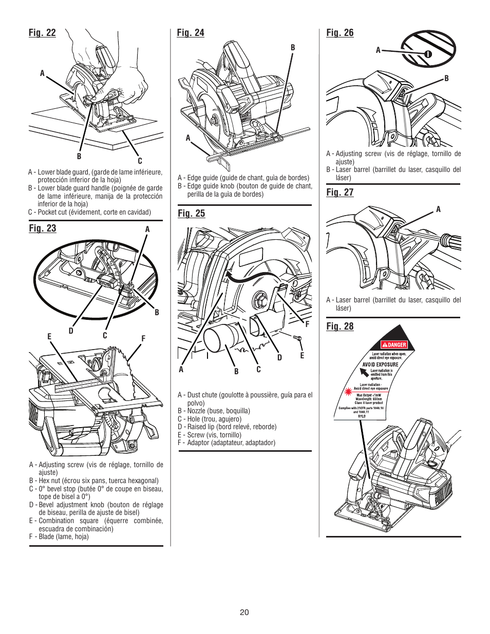 Fig. 22, Fig. 23 fig. 25, Fig. 24 | Fig. 26 fig. 27, Fig. 28 | Ryobi CSB133L User Manual | Page 50 / 52