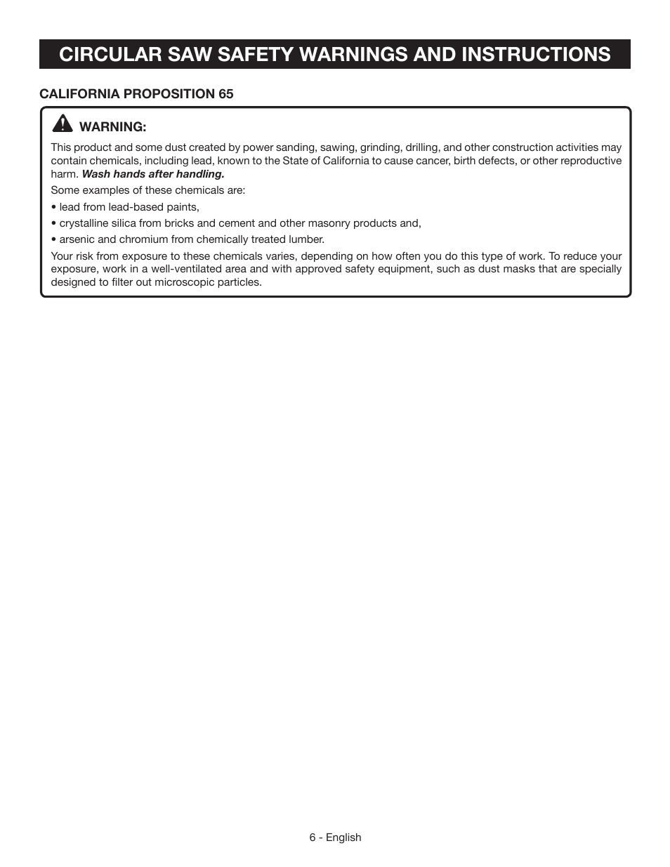 Circular saw safety warnings and instructions | Ryobi CSB133L User Manual | Page 6 / 52