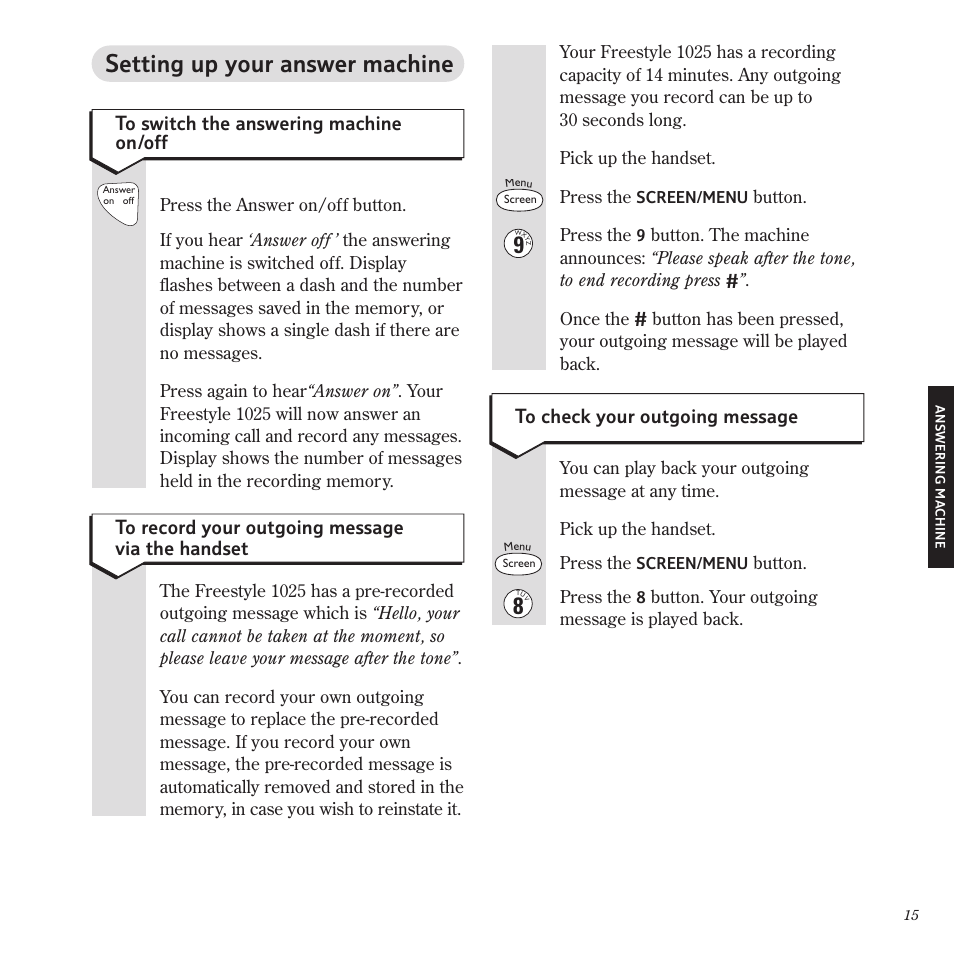 Setting up your answer machine | BT Freestyle 1025 User Manual | Page 19 / 47