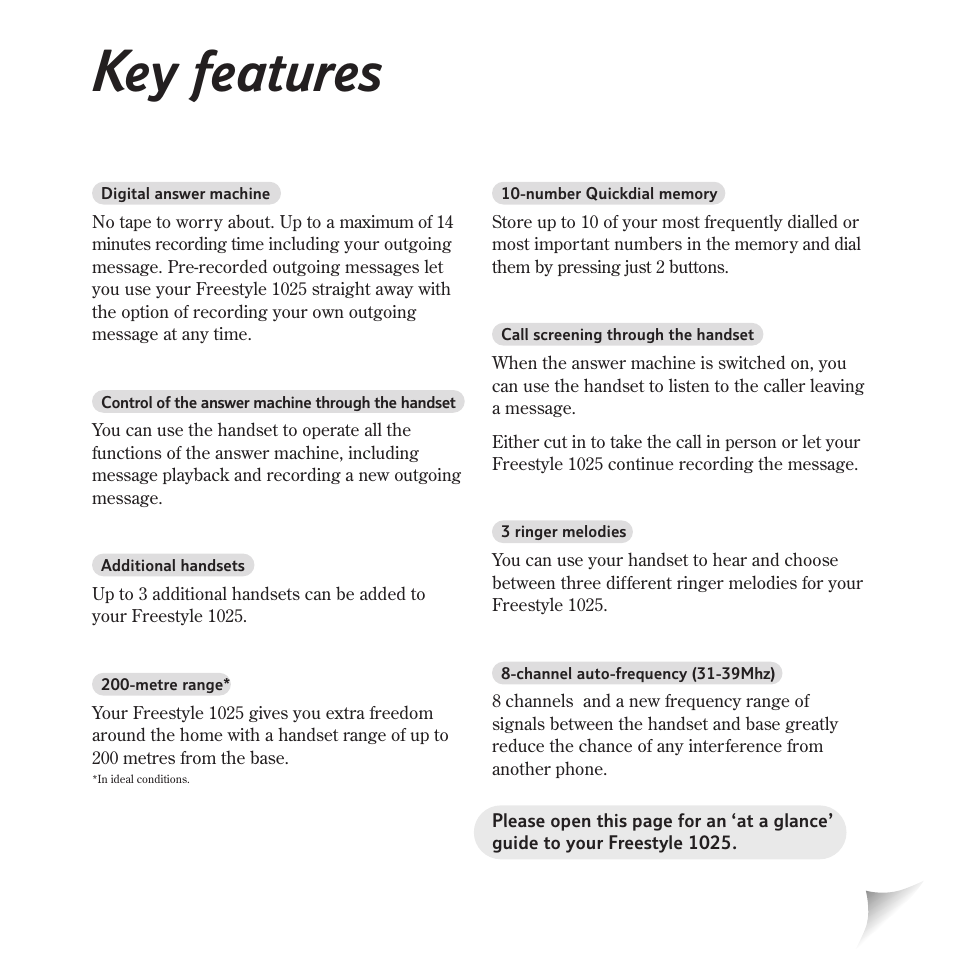 Key features | BT Freestyle 1025 User Manual | Page 2 / 47
