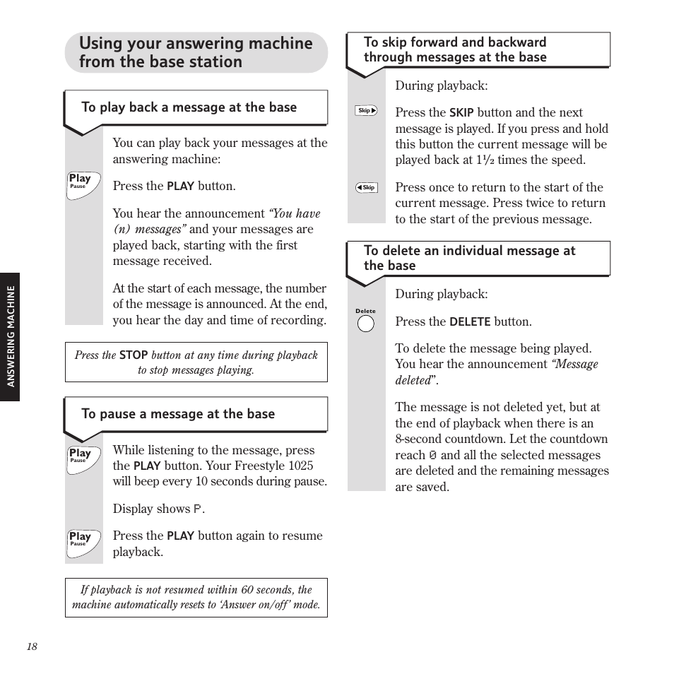 Using your answering machine from the base station | BT Freestyle 1025 User Manual | Page 22 / 47