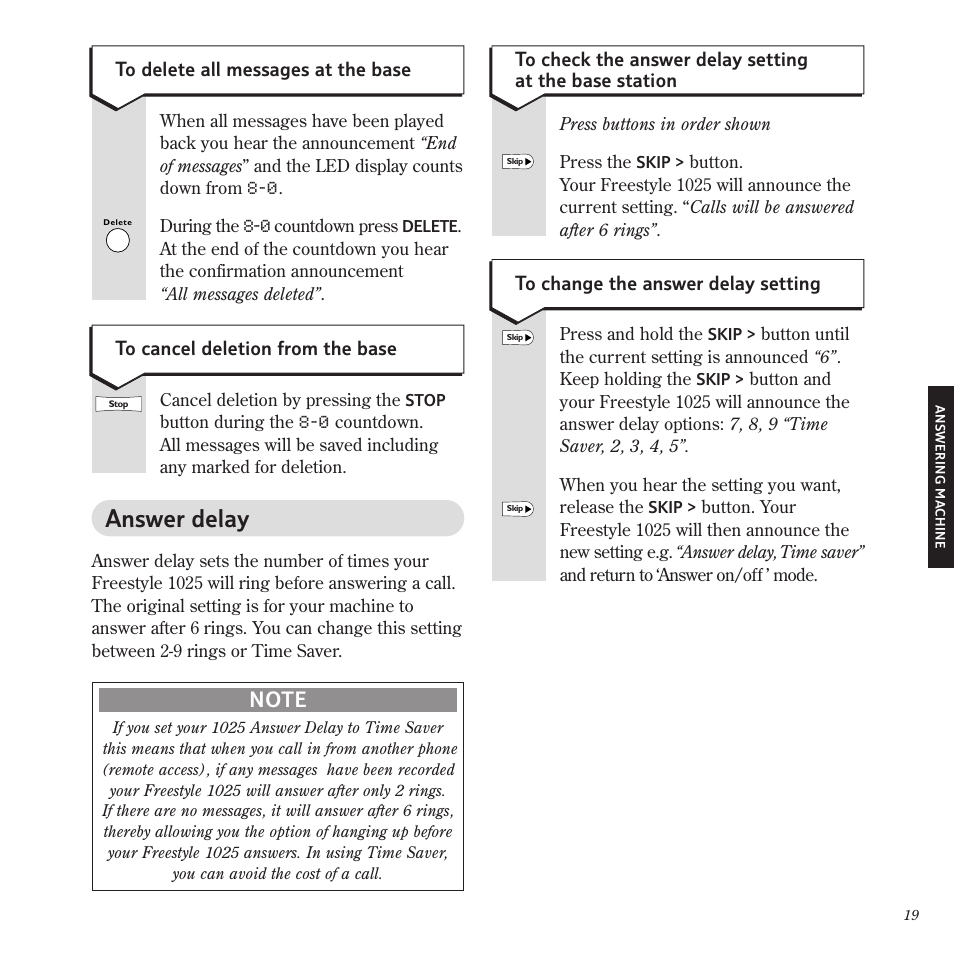 Answer delay | BT Freestyle 1025 User Manual | Page 23 / 47