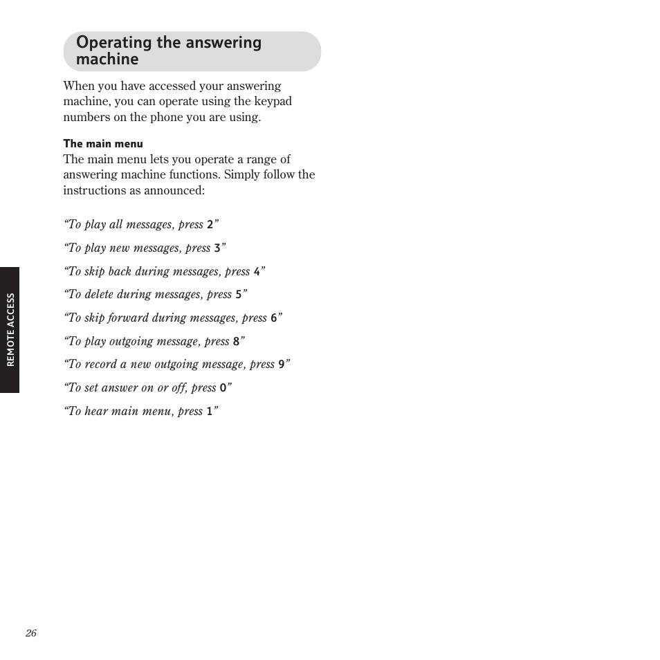 Operating the answering machine | BT Freestyle 1025 User Manual | Page 30 / 47