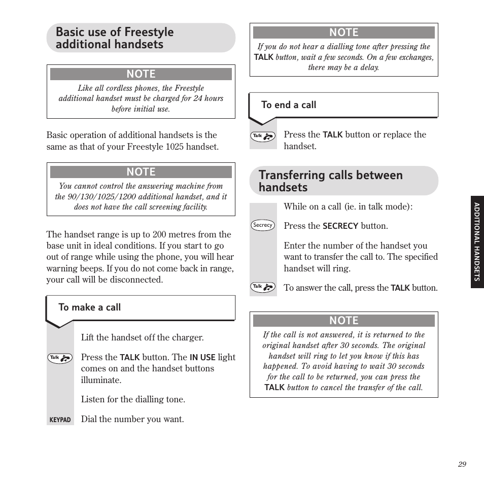 Transferring calls between handsets, Basic use of freestyle additional handsets | BT Freestyle 1025 User Manual | Page 33 / 47