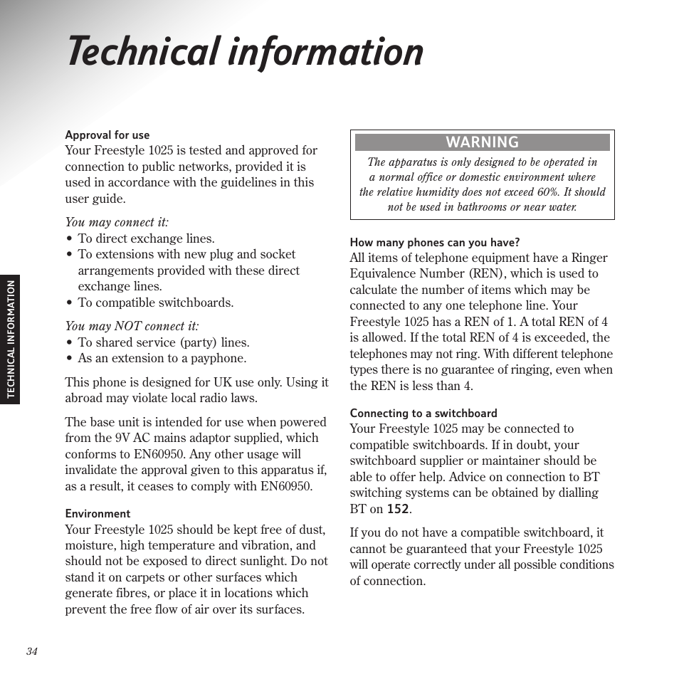 Technical information | BT Freestyle 1025 User Manual | Page 38 / 47