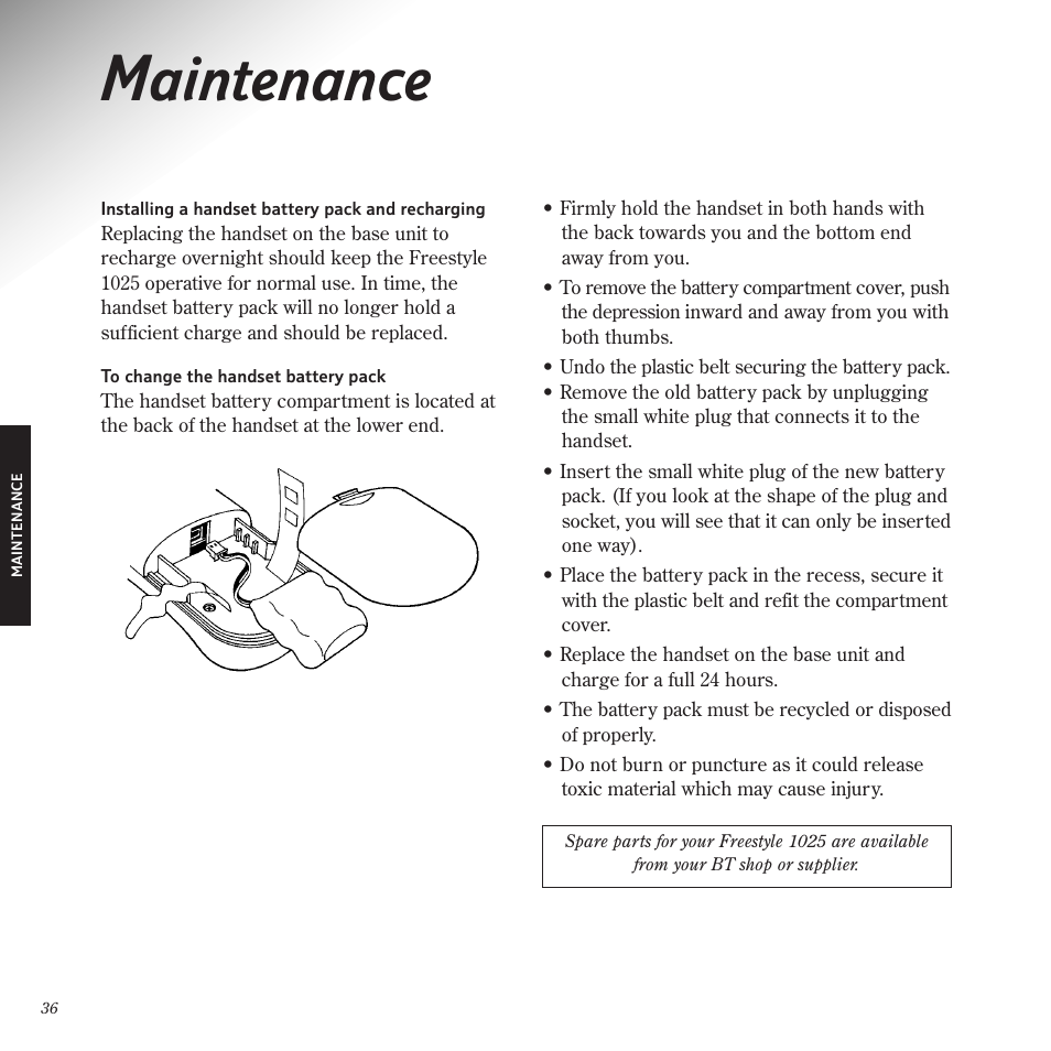 Maintenance | BT Freestyle 1025 User Manual | Page 40 / 47