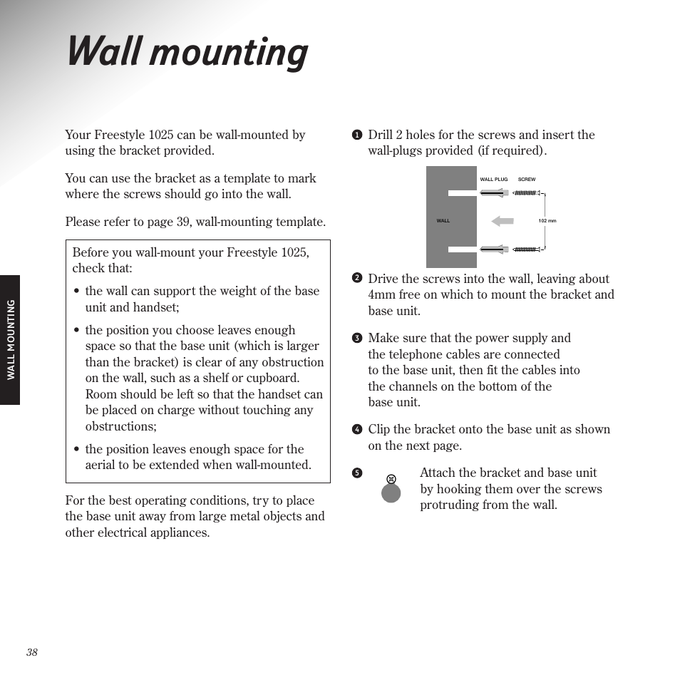 Wall mounting | BT Freestyle 1025 User Manual | Page 42 / 47