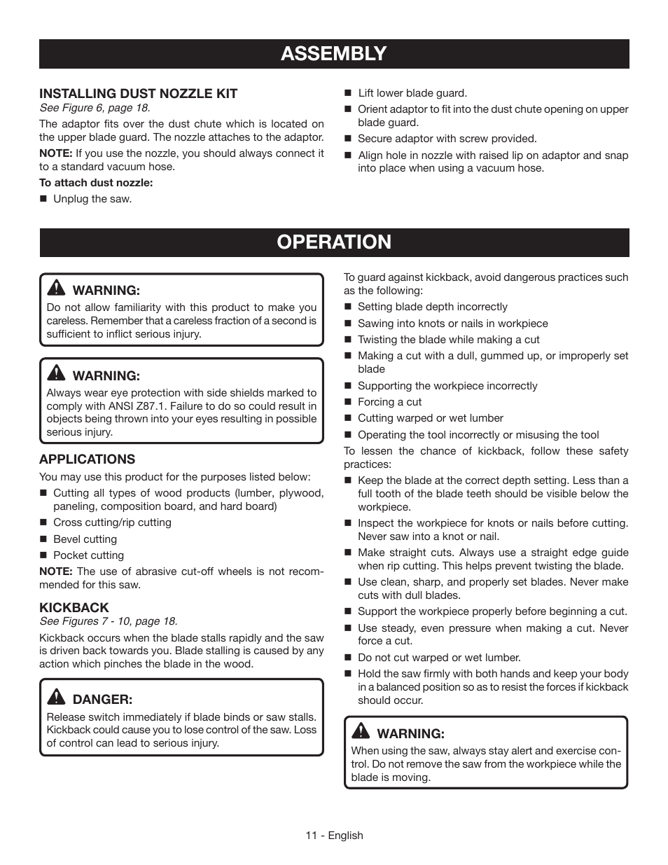 Assembly, Operation | Ryobi CSB142LZ User Manual | Page 11 / 52