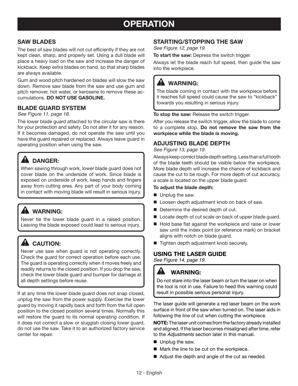 Operation | Ryobi CSB142LZ User Manual | Page 12 / 52