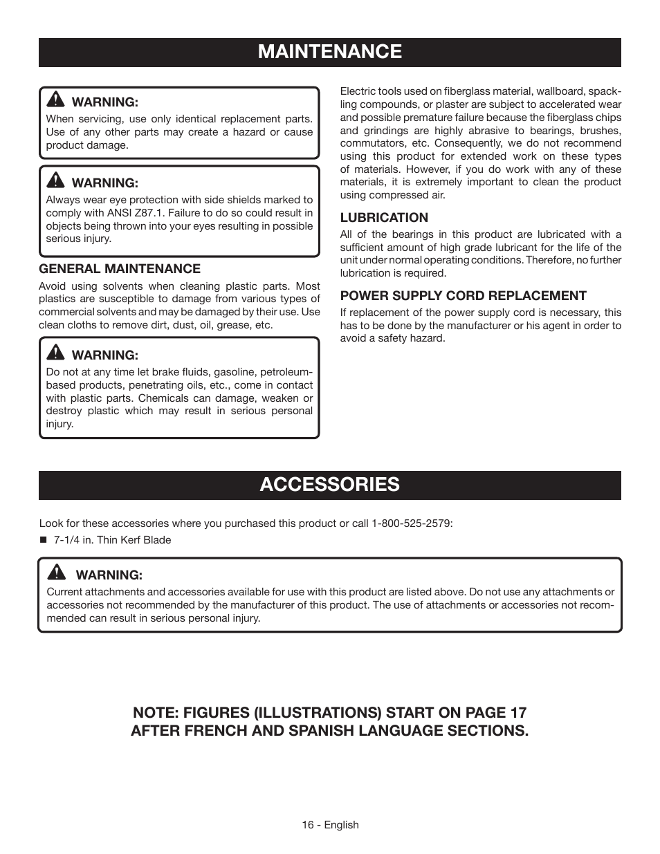 Maintenance, Accessories | Ryobi CSB142LZ User Manual | Page 16 / 52