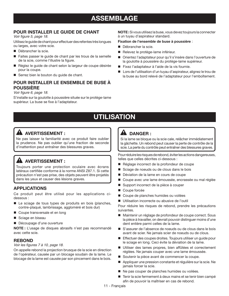 Assemblage, Utilisation | Ryobi CSB142LZ User Manual | Page 26 / 52