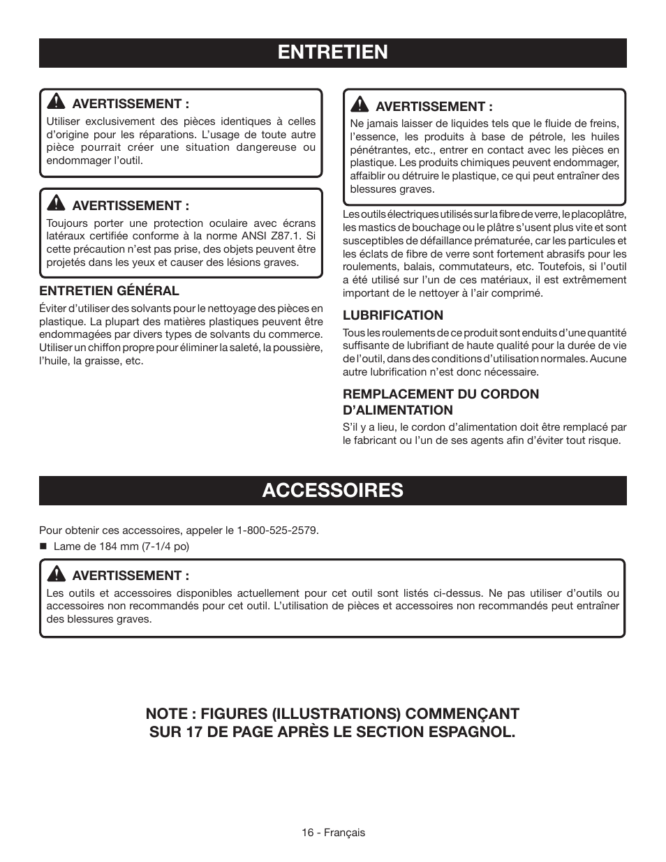 Entretien, Accessoires | Ryobi CSB142LZ User Manual | Page 31 / 52