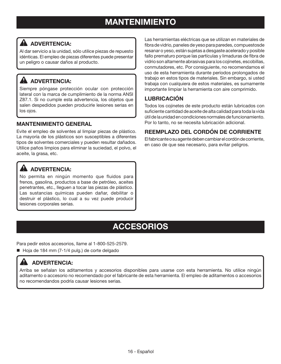 Mantenimiento, Accesorios | Ryobi CSB142LZ User Manual | Page 46 / 52