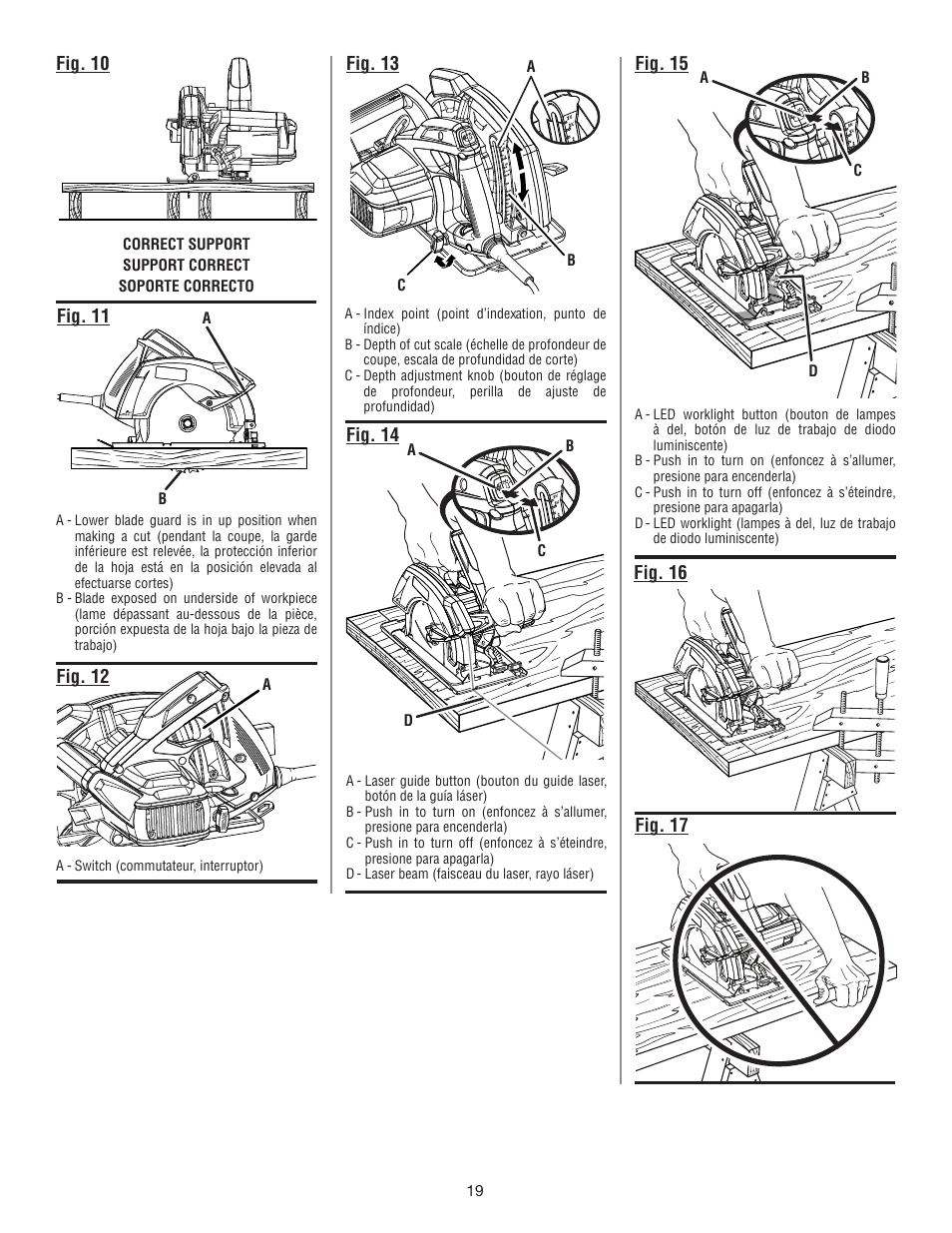 Fig. 13 fig. 10, Fig. 11, Fig. 12 | Fig. 14, Fig. 15, Fig. 16, Fig. 17 | Ryobi CSB142LZ User Manual | Page 49 / 52