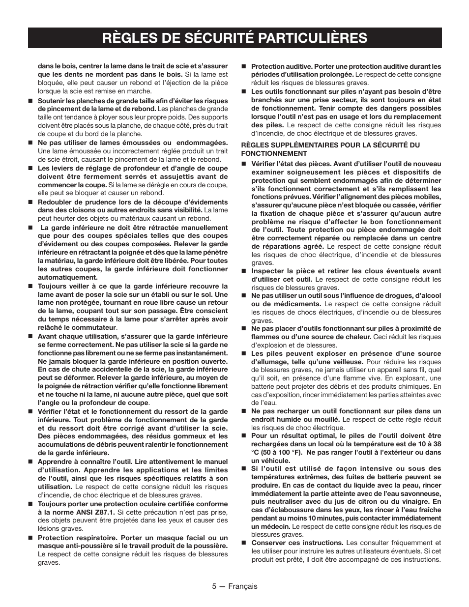 Règles de sécurité particulières | Ryobi CS120L User Manual | Page 17 / 42