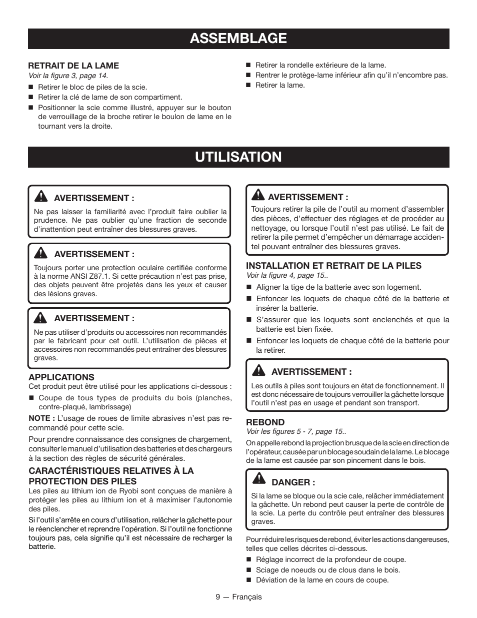 Utilisation, Assemblage | Ryobi CS120L User Manual | Page 21 / 42