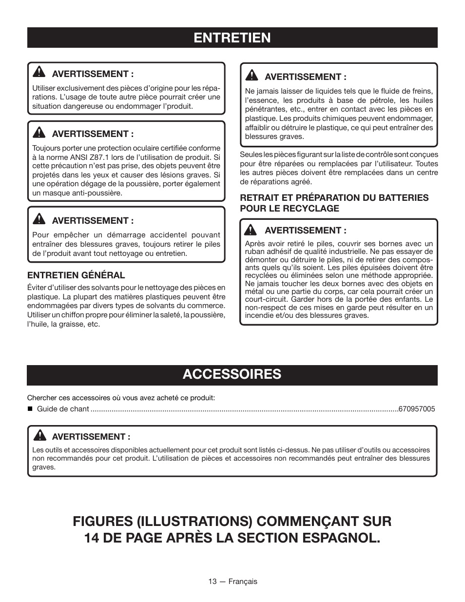 Entretien accessoires | Ryobi CS120L User Manual | Page 25 / 42