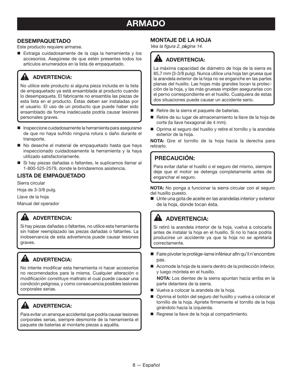 Armado | Ryobi CS120L User Manual | Page 32 / 42