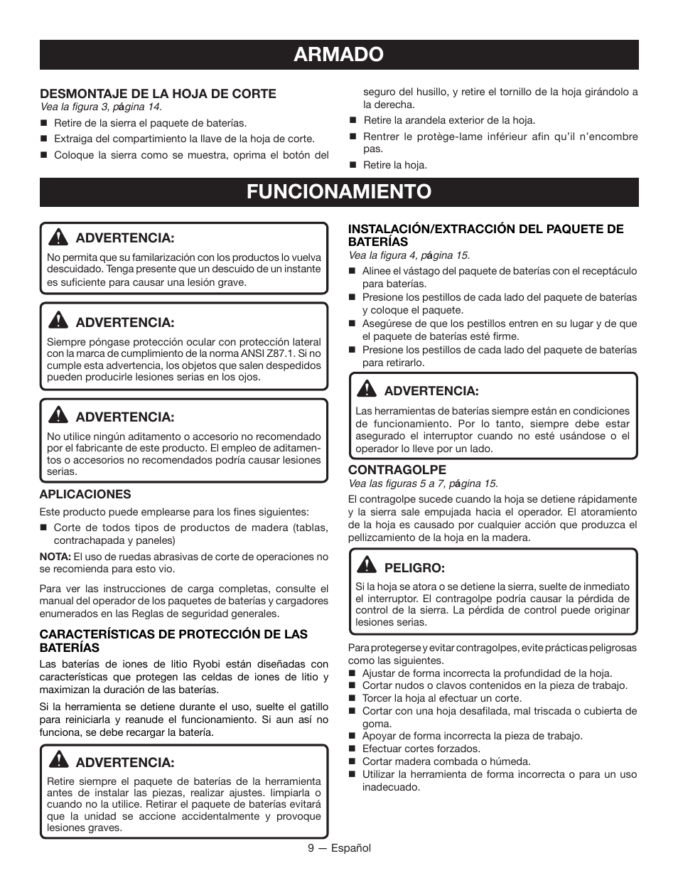 Armado, Funcionamiento | Ryobi CS120L User Manual | Page 33 / 42