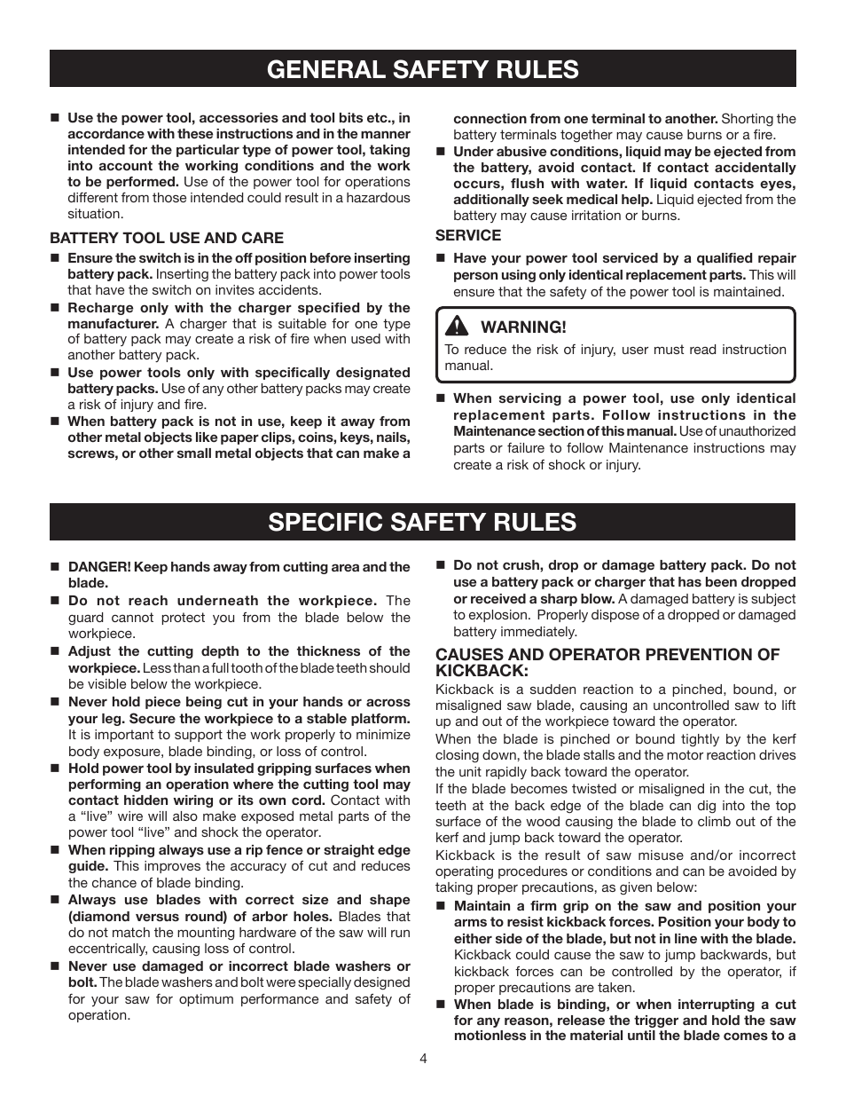 General safety rules, Specific safety rules | Ryobi CS120L User Manual | Page 4 / 42